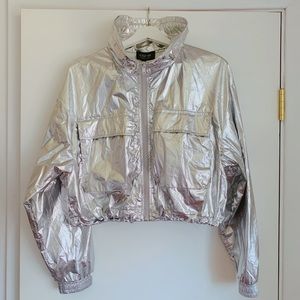 C’EST TOI Silver Wind Breaker Cropped Jacket